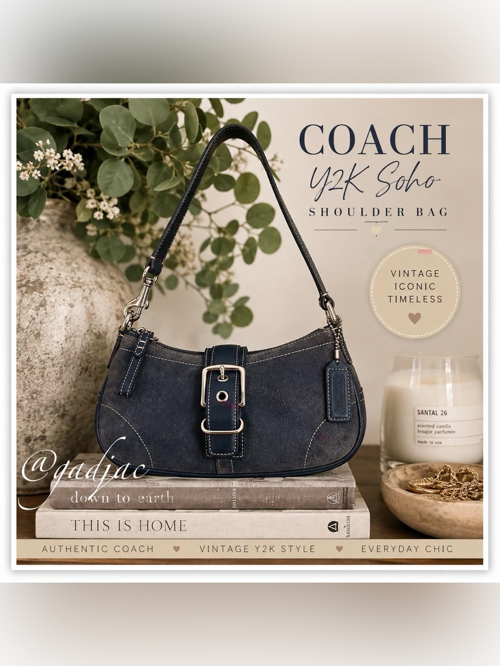 Vintage 2003 COACH Soho Hamptons Demi Buckle Suede Shoulder Bag
